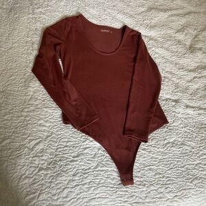 Abercrombie Women's Burgundy Long Sleeve Bodysuit